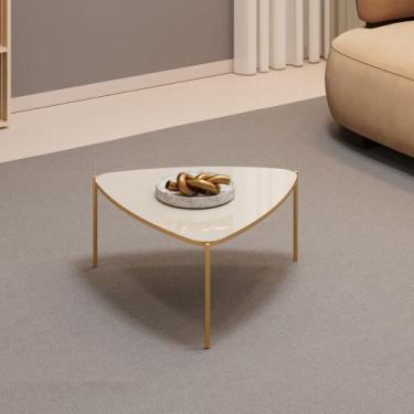 Imagem de Mesa de Centro com Tampo Triangular e Pés em Metal Dourado Lina Off Wh
