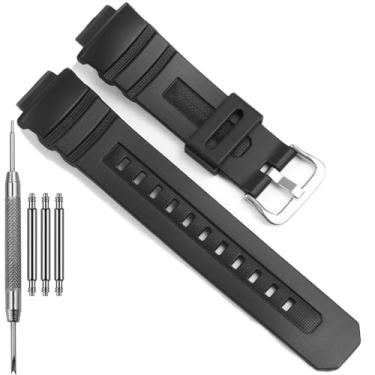 Imagem de Pulseira de substituição Ruuber compatível com Casio G Shock AWG-M100 AWGM100B AW-590 G-7700 Pulseira de resina 10273059, Fivela de aço preta, One Size, Casual