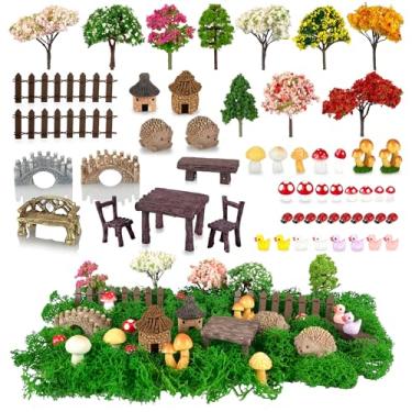 Imagem de PIVNASY 56 peças de acessórios de jardim de fadas, mini bonecos de animais de resina, mesa e cadeiras em miniatura, kit de ornamentos de micro paisagem de bonsai musgo, kit de jardim em miniatura