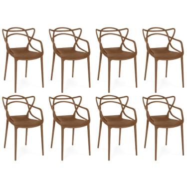 Imagem de Kit 8 Cadeiras De Jantar Allegra Prática Empilhável - Marrom