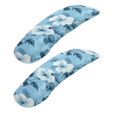 Imagem de Wanzuoeng Capas protetoras de braço de cadeira de escritório com estampa de hibisco, laváveis, à prova de poeira, capas de apoio de braço para cadeira de computador com borda elástica, azul