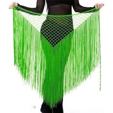 Imagem de Dança Do Ventre Saia De Lantejoulas Saia Dança Do Ventre Acessórios Acessórios Prática Elástico Longo Borla Triângulo Cinto Mão Crochê Dança Do Ventre Quadril Lenço, Green, One Size