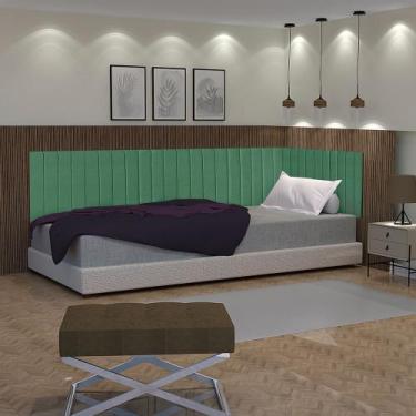 Imagem de Conjunto de cabeceira solteiro painel estofado suspenso lateral EM L f