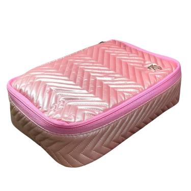 Imagem de Bolsa Necessaire Estilo Matelassê Chevron Metálico Cor:rosa