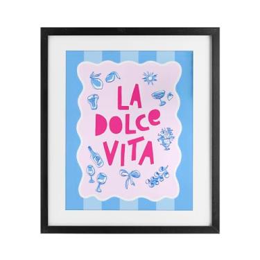 Imagem de Stupell Industries Impressão emoldurada La Dolce Vita azul rosa preta sob vidro design por Dominique Vari, 21 x 17