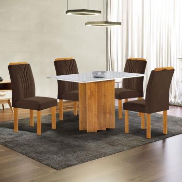 Imagem de Mesa de Jantar 4 Lugares Lorena Londres com Vidro Cinamomo/Off White/Marrom - Cel Móveis