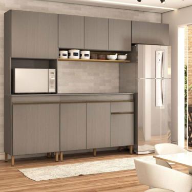 Imagem de Cozinha Compacta Russel 9 Portas 1 Gaveta Gris/Freijó - Panorama Móveis