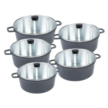 Imagem de Jogo de Panelas 5 Peças Cava em Alumínio Fundido 16 a 24cm com Tampa de Vidro Cor Grafite