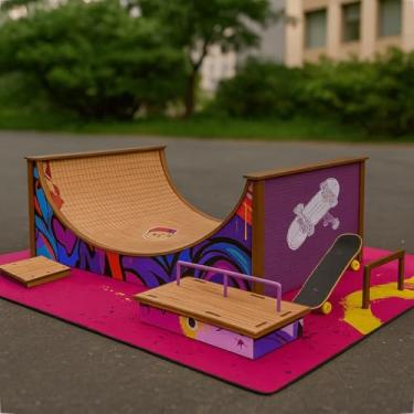 Imagem de Pista de Skate Brinquedo Infantil Para Crianças Manobras de Dedo em MDF Adesivado Personalizado