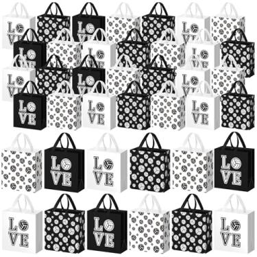 Imagem de Wesnoy 24 peças de sacos de presente de vôlei com alças reutilizáveis de vôlei lanche guloseimas brindes de festa esportes não tecidos sacos para artigos de festa de aniversário