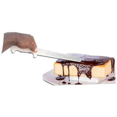 Imagem de Espátula Inox Para Bolo Reta Com Corte E Cabo De Plástico