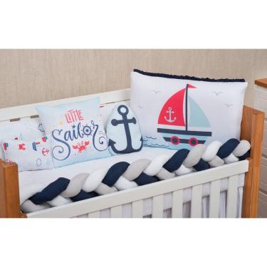 Imagem de Kit Enxoval De Berço Masculino Trança Oceano 11 Peças Azul