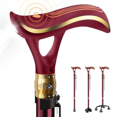 Imagem de ispuoocti Bengala de caminhada com alarme inteligente para homens e mulheres, bengala telescópica e ajustável para idosos, carregamento direto USB, com luz LED, uma bengala para três fins, leve e