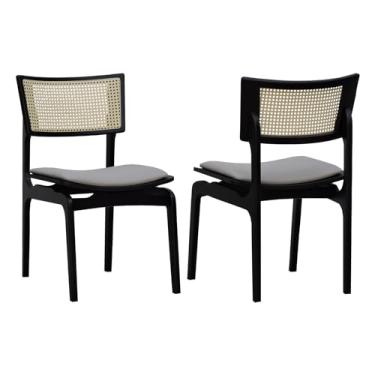 Imagem de Kit 2 Cadeiras Apollo Madeira Maciça Encosto Telinha Assento Anatômico - Preto - Estofado Linho Bege