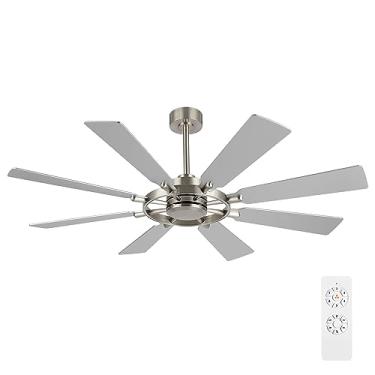 Imagem de ELEHINSER Ventilador de teto de 152 cm sem luzes, 8 lâminas de compensado, motor CC reversível sem ruído de 6 velocidades, ventiladores de teto sem luz para cozinha, quarto, sala de estar, níquel e