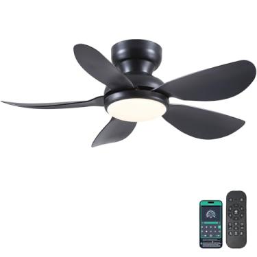 Imagem de Kviflon Ventiladores de teto modernos de 91 cm com luzes, pequeno ventilador de teto embutido com luz e controle remoto/aplicativo, 5 lâminas curvas reversíveis de 6 velocidades, 3 luzes reguláveis