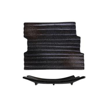 Imagem de Prato de jantar esmaltado em forma irregular com forno de cerâmica retrô personalizado - [Ponta preciosa preta] jangada de 28 cm