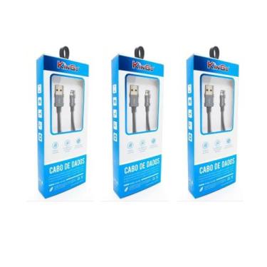 Imagem de Kit 3 Cabo Metal Usb Kingo 1M 2.1A Para Galaxy A7 2018