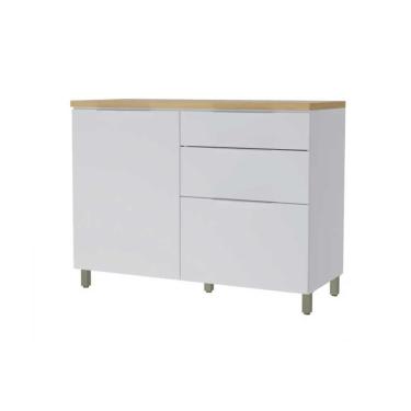 Imagem de Gabinete de Cozinha Modulado Balcão Marquesa p/Pia 1 Porta e 3 Gaveta c/ Tampo 120cm Branca/Nature - Nesher