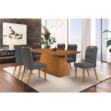 Imagem de Sala de Jantar Completa Luna c/ Tampo Madeirado Canto Curvo 180x90cm e 6 cadeiras Imperatriz Capuccino/Suede Grafite - Rufato
