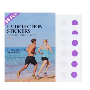 Imagem de VRAIKO 36 adesivos UV para protetor solar | Adesivos de detecção de UV | Lembrete de proteção solar | Saiba quando reaplicar e evitar queimaduras solares