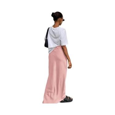 Imagem de Saia Midi De Cintura Alta Em Cetim Para Mulheres 2024 Moda Elegante Ve