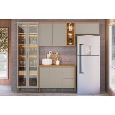 Imagem de Cozinha Modulada Completa Allure 4 Peças (2Aéreos+1Balcão+1Cristaleira) CP11 Jequitiba/Gris Fosco - Linea Brasil