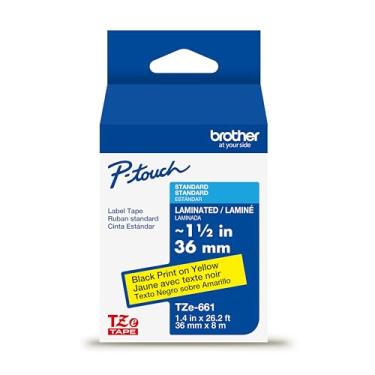 Imagem de Brother Impressão preta genuína P-Touch TZe em fita amarela (TZe661), laminada, 36 mm x 8 m, durável, resistente à água, uso interno/externo