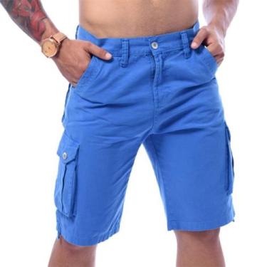 Imagem de Bermuda Masculino Cargo Azul Lisa Premium Super Barata - Icari Fashion