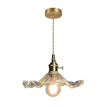 Imagem de LOTREE Luminária pendente redonda de vidro transparente retrô Farmhouse, interruptor de latão dourado e acabamento de cobre, lustre pendente E26 para ilha de cozinha (transparente)
