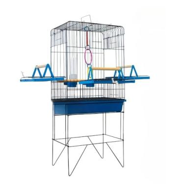 Imagem de Gaiola Viveiro Calopsita Com Bandejas Laterais C/Pé Grande AgapóRnis Aves Mansas Duplex/Triplex(GRADE PRETA - AZUL JEL)