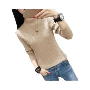 Imagem de Suéter De Cashmere Feminino De Inverno Com Gola Alta Curta Estilo Tric