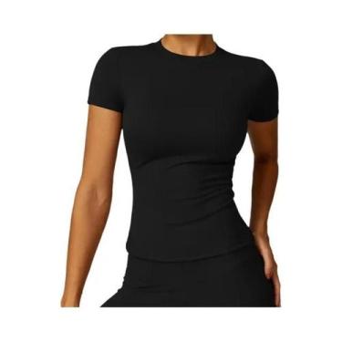 Imagem de Camiseta Esportiva Feminina De Verão Manga Curta Gola Redonda Respiráv