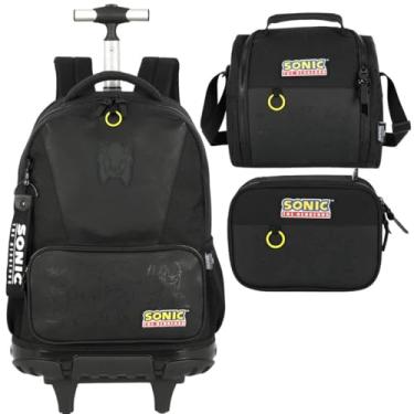 Imagem de Mochila Infantil Rodinhas Sonic com Lancheira e Estojo 100 Pens Preto