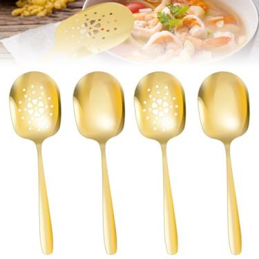 Imagem de LCZNXJJY 4 colheres de servir com 2 colheres de servir grandes e 2 escumadeiras, talheres grandes de aço inoxidável de 25 cm para buffet de buffet, colher de cozinha confortável e concha de sopa para