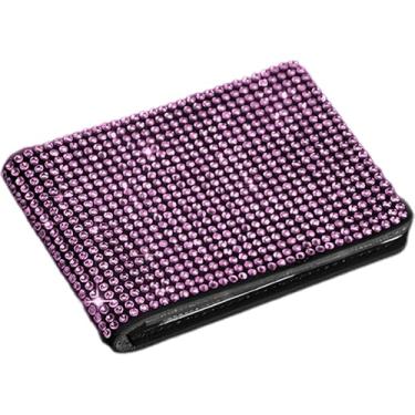 Imagem de MINGZAIQIPEI Capa de registro de veículo Bling Diamond, suporte de seguro de couro PU com glitter, strass, documentos, papelada, carteira, organizador ultrafino para cartão de crédito, rosa, Preto