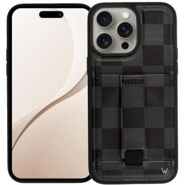 Imagem de WALLI CASES Capa para iPhone 16 Pro Max - Capa de telefone com suporte para cartão, suporte e alça de dedo - Capa de couro vegano para iPhone - Capa carteira para celular - Capa de telefone estética