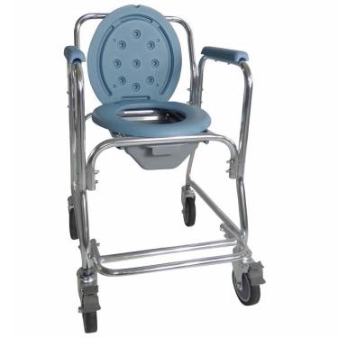 Imagem de Cadeira De Banho Higiênica Alumínio, Rodas Freio Cesta 120Kg