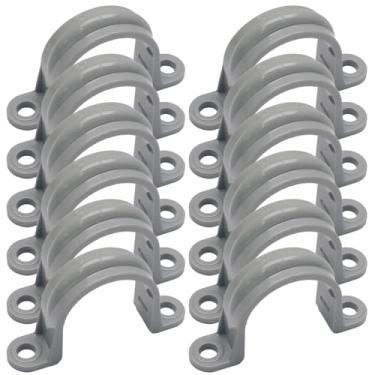 Imagem de Jersvimc Grampo de conduíte de PVC 12 peças, braçadeira de tubo de 2,5 cm, braçadeiras de plástico para tubos de dois furos, clipes de tubo de tensão resistentes