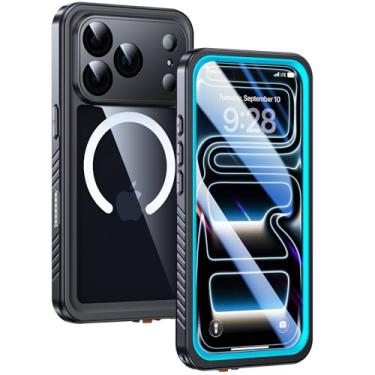 Imagem de Lanhiem Capa magnética à prova d'água para iPhone 17 Pro, protetor de tela embutido e proteção de câmera, [compatível com MagSafe] Capa de celular resistente à prova de poeira de corpo inteiro de 6,3