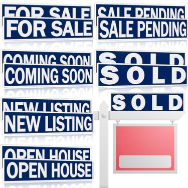 Imagem de Juexica 12 peças de placas para cavaleiros de imóveis 61 x 15 cm em breve, para venda, pendentes, placas à prova d'água vendidas com diferentes mensagens (azul com branco)