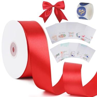 Imagem de Fita de cetim sólida dourada champanhe com cartões de agradecimento e adesivos, fita de 50 metros para buquê de laços, embrulho de presente, casamento, arranjo floral, decorações de Natal