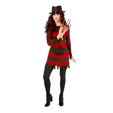 Imagem de Fantasia Freddy Krueger Feminino Adulto Completo Cosplay Halloween Filme Terror Sexta Feira 13 Noite Pesadelo Dia Bruxas