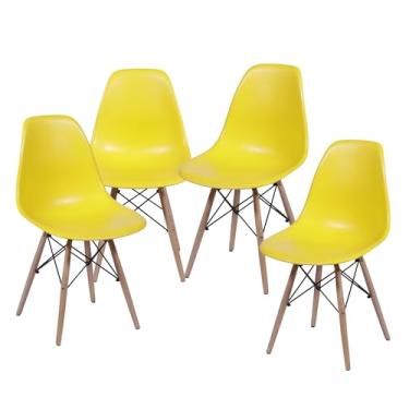Imagem de Cadeira Charles Eames Design Clássico com Encosto Anatômico, Assento Ergonômico e Pernas de Madeira Natural para Sala, Escritório ou Jantar - Unidade ou Kit (10, Amarelo, Adulto)