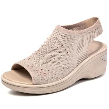 Imagem de KOIMED Sandálias femininas confortáveis de caminhada com espuma viscoelástica, bico aberto, leve, respirável, malha macia, lavável para o verão, viagem, casual, praia, esportes ao ar livre, C-taupe