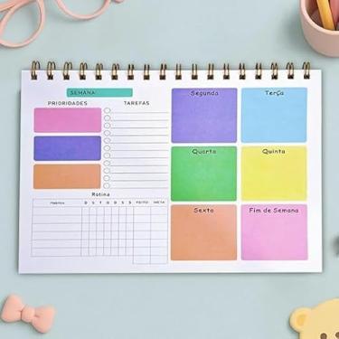 Imagem de Planner Semanal A4 Espiral Wire-o Mesa 50 Folhas Organizador Blocos Notas Permanente Mensal Planer Colorido Tarefas Rotina Trabalho