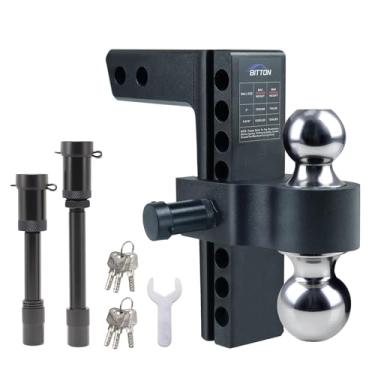 Imagem de Engate de suporte de bola de engate de reboque ajustável, engate de bola de elevação de queda de 20 cm para receptor de 5 polegadas, bola de reboque dupla de liga de alumínio resistente de 5,443 kg