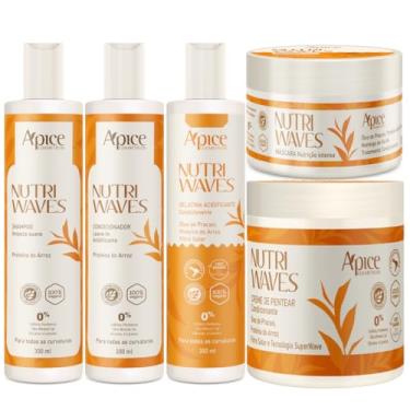 Imagem de Kit Apice Nutri Waves Shampoo e Condicionador 300ml Gelatina 300ml Máscara 300g Creme de Pentear 500g