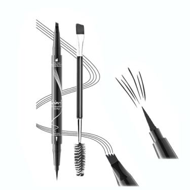 Imagem de Lápis de sobrancelha microblading de ponta dupla 2 em 1 | Ponta de 4 pontas e pincel de precisão para traços naturais semelhantes a cabelos | Impermeável, à prova de manchas e uso de longa duração o