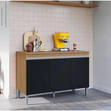 Imagem de Balcão Gabinete de Pia Manu 120cm S/ Tampo Amendôa/ Preto - Ajl Móveis